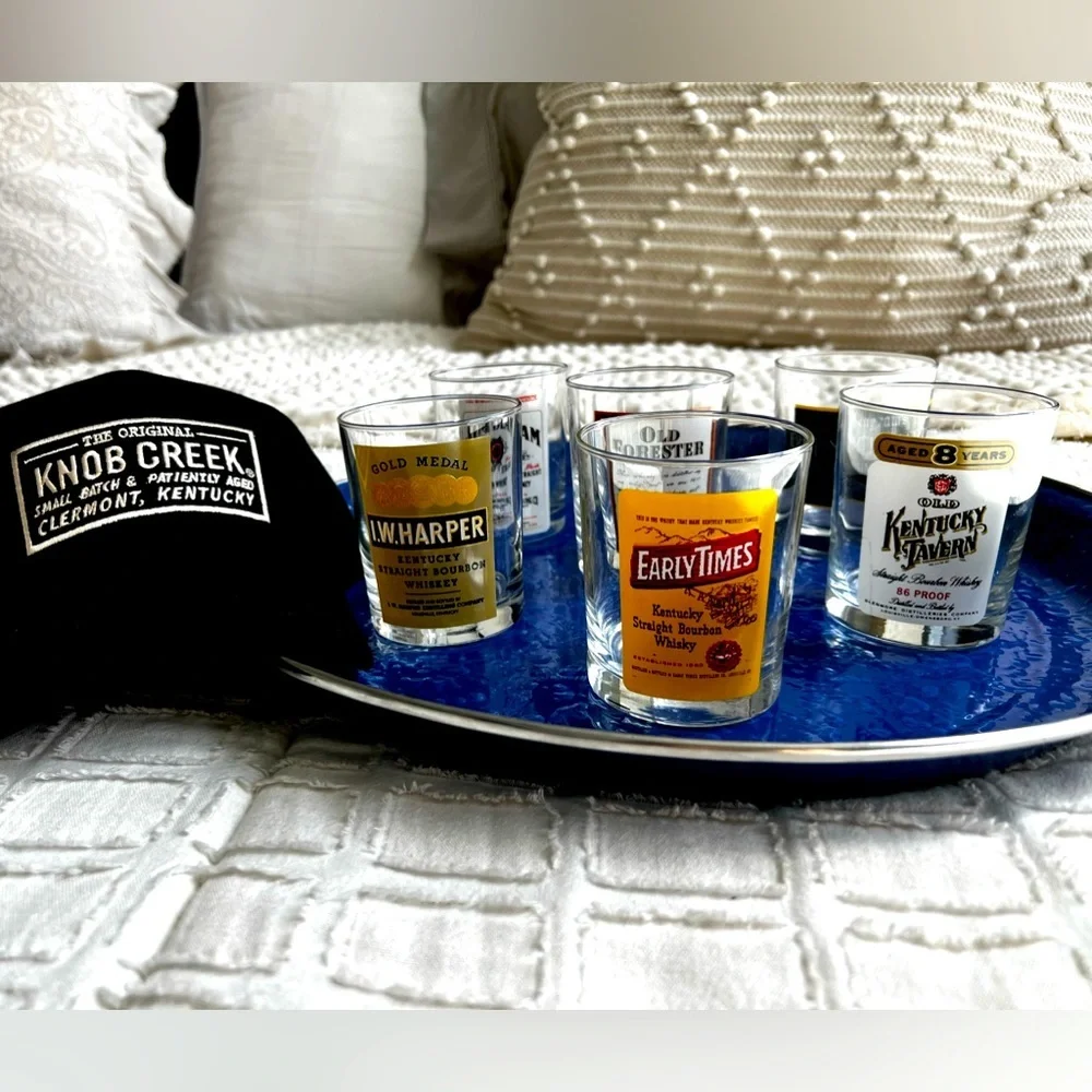 VTG Set of 6 Whiskey High Ball Drinking Glasses & Brand New Knob Creek Hat